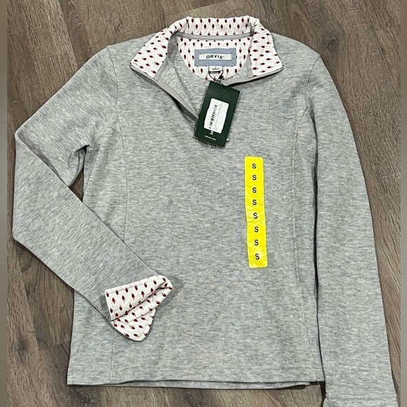Orvis Sweaters - NWT Women’s Orvis Small Gray Quarter Zip Sweater Pattern Cuff Collar Rose Tree